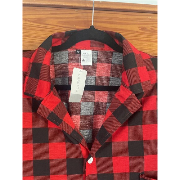 New Caretoo Red Plaid Flannel Print Light Button Up Shirt Men’s XL Black - Picture 2 of 8